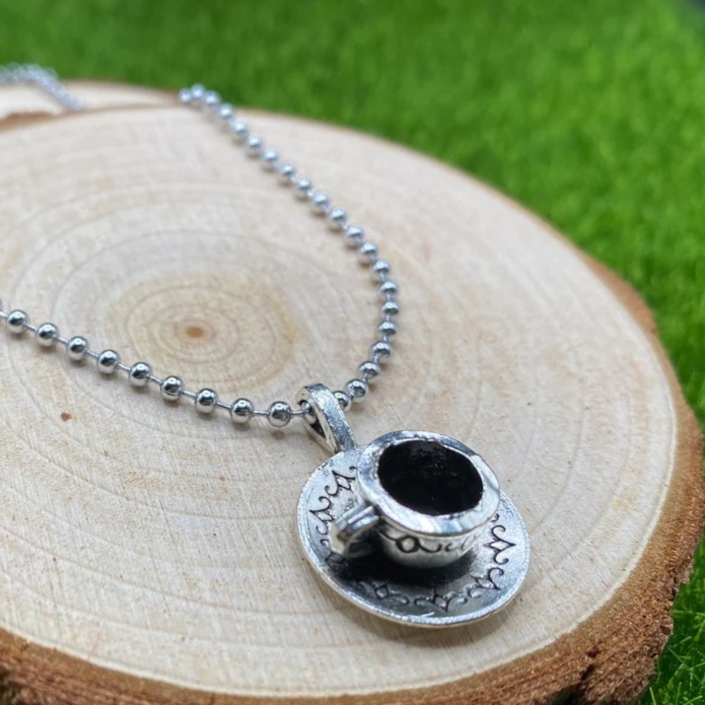 Cadena de bolas de acero con colgante de taza de café